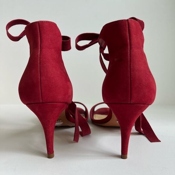 ANTHROPOLOGIE SCHUTZ TILAN ANKLE-TIE HEELS RED SUEDE SIZE 9 - Picture 6 of 9